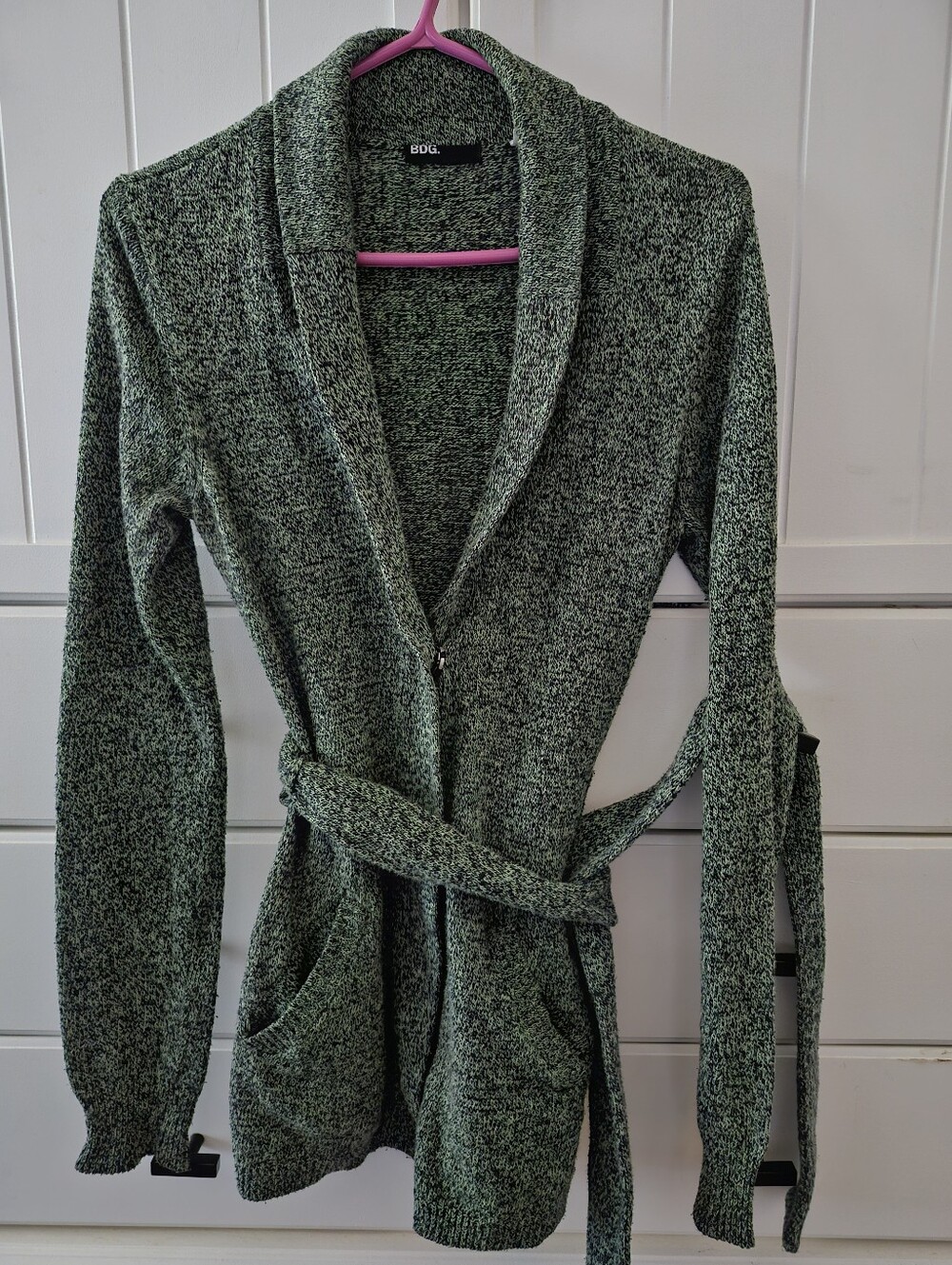 BDG Olive Green Marled Shawl-Collar Cardigan with Belt and Front Pockets Sz M